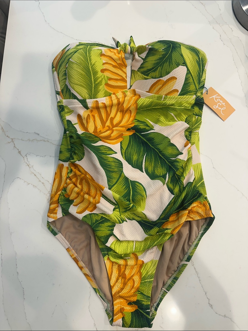 Brand new never worn- Kona Sol womens Yellow Floral One-Piece Swimsuit
